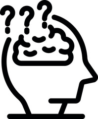 Poster - Simple icon of a human head with a brain and question marks, representing the process of thinking and problem solving