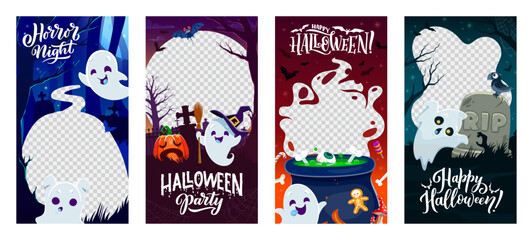 Canvas Print - Halloween social media frame templates. Spooky layouts featuring adorable ghosts. Vector set of vertical borders, capture eerie moments in a cute and festive style that adds a ghostly charm to posts