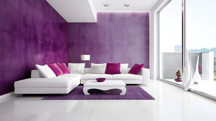 Sticker - Modern Living Room with Purple Wall