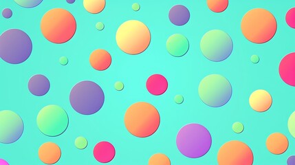 Wall Mural - A colorful retro polka dot pattern with dots in vibrant colors like green, purple, and orange on a light blue background. Playful and bright, high contrast, hd quality, cheerful and stylish.