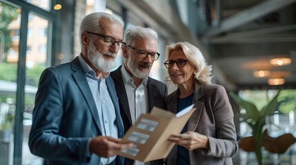 Wall Mural - Financial Planner Consulting Senior Couple About Retirement Plans in Office Setting