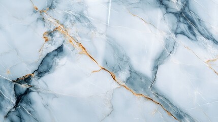 Wall Mural - A close-up view of a marble surface featuring blue and white tones with golden veining.