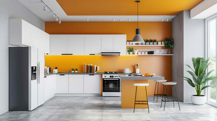 Wall Mural - Modern Kitchen with Yellow Accent Wall