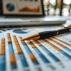 Poster - Close up of Detailed Financial Documents with Vibrant Graphs and Charts Concept