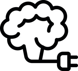 Poster - Line art vector icon of a human brain with an electric plug connecting to it, symbolizing artificial intelligence