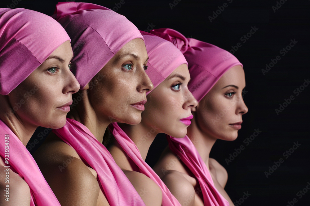 Women of different races and ages fighting breast cancer, a concept for ...