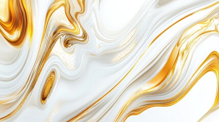 Wall Mural - A fluid abstract design featuring swirling patterns of gold and white, evoking elegance and modernity.