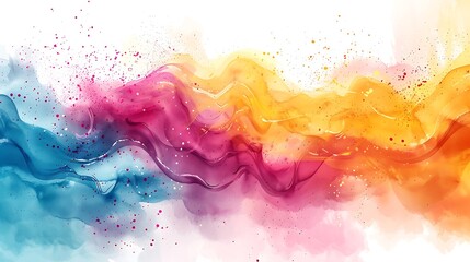 An abstract watercolor design with vibrant splashes of teal, magenta, and yellow, creating a dynamic and colorful composition on a white background. Rich colors, fluid lines, hd quality,