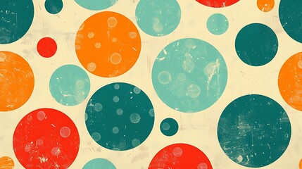 Canvas Print - An artistic pattern featuring retro polka dots in bright colors like red, teal, and orange on a light green background. High contrast, playful and nostalgic, hd quality, cheerful and lively.