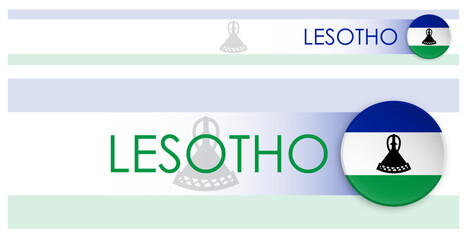 Wall Mural - Lesotho flag horizontal web banner in modern neomorphism style. Webpage Lesotho  country header button for mobile application or internet site. Vector