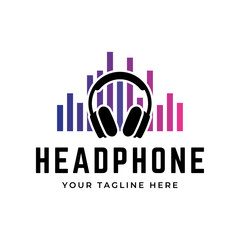 Canvas Print - Headphones music audio entertainment logo design template vector.