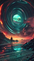 Futuristic vortex tunnel scene abstract illustration poster background