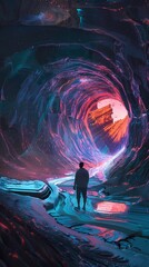 Futuristic vortex tunnel scene abstract illustration poster background