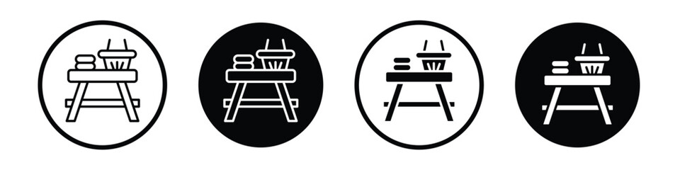 Sticker - Camp table vector icon set black filled and outlined style.