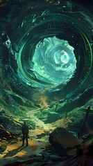 Futuristic vortex tunnel scene abstract illustration poster background