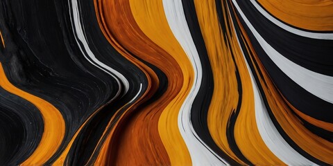 Poster - Abstract yellow and orange with black white wavy background