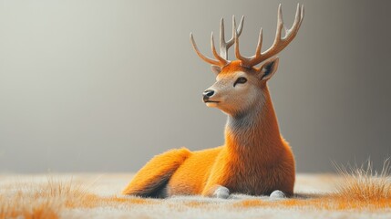 Wall Mural - A deer is laying down in a field with its head down