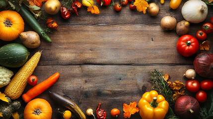 Wall Mural - Fresh healthy autumn colorful organic vegetables on a wood background. Farmer organic vegetables, small local produce, healthy food concept copy space flat lay.