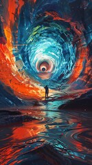 Futuristic vortex tunnel scene abstract illustration poster background