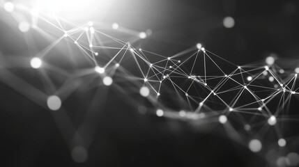 Poster - A technological network background with white lines and dots on a black background