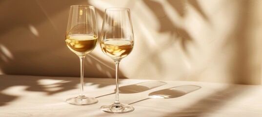 white wine glasses on a beige background