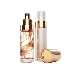 Bottle of glass with cosmetic serum on transparent background. 