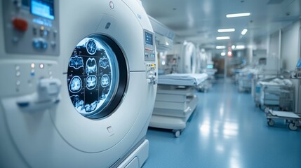 Aufkleber - A large MRI machine is in a hospital room