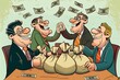 © Woranuch - Cartoon Businessmen Celebrating Success with Money and Bags of Cash.
