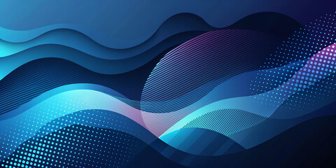 Sticker - Dynamic blue wave vector backdrop with flowing lines for futuristic digital art concept