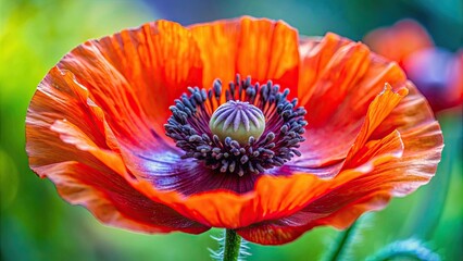 Wall Mural - Close up macro of a vibrant poppy flower, poppy, flower, close up, macro, vibrant, red, petals, blooming, garden, nature, beauty