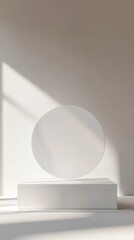 Sticker - Empty white round platform displaying product with sunlight from window