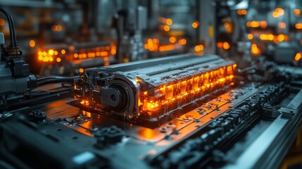 Poster - A computer part is lit up with orange lights