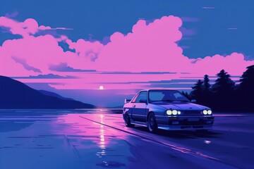 Wall Mural - Car vehicle purple sky.