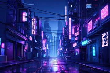 Poster - Cyberpunk street purple light.