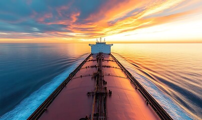 Wall Mural - Cargo Ship Sailing at Sunset