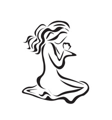 Beautiful woman praying. Portrait. Silhouette in backlight. Vector Illustrationю. Simple but elegant illustration of a person in prayer, meditation or contemplation