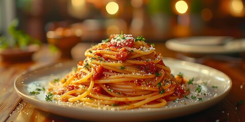 Wall Mural - National Spaghetti Day spaghetti with marinara sauce, September 4th