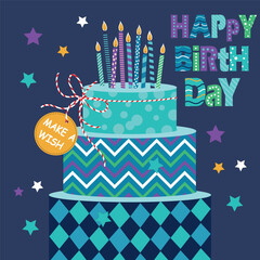 Canvas Print - Happy birthday card design with cake and candles