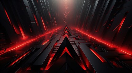 Futuristic red and black abstract geometric background.