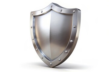 3d silver shield on white background