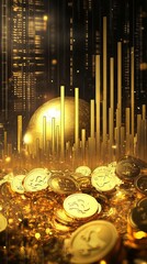 Global gold business investment market stock currency on growth finance economy money background with financial profit diagram or golden graph bank exchange and invest chart price foreign trade