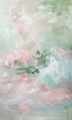 Wall Mural - Abstract painting with pale pink and pale green , creating an ethereal atmosphere. A dreamy sky background 