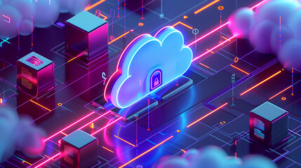 Fototapete - a cloud storage system with multiple layers of security, including encryption, access controls, and 