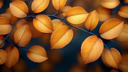 Poster - A close up of a leafy branch with leaves that are yellow and brown