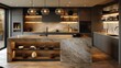 © Рудой Максим - Modern kitchen interior with elegant stone island and ambient lighting