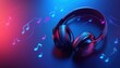 © Алла Навроцкая - Headphones on a vibrant surface with musical notes in a colorful setting at night