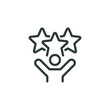 © FishCoolish - Outline icon talent acquisition, employee award, customer satisfaction, success. Line sign three stars above man with his hands raised. Vector isolated pictograms on white background editable stroke.