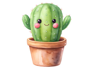 cute kawaii cactus watercolor style