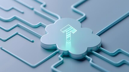 Poster - 3D cloud computing symbol on a light blue background with circuit lines, representing technology and digital connectivity.
