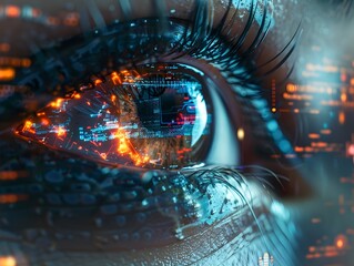 Poster - Futuristic Eye Interface with Tactical HUD and Holographic Elements